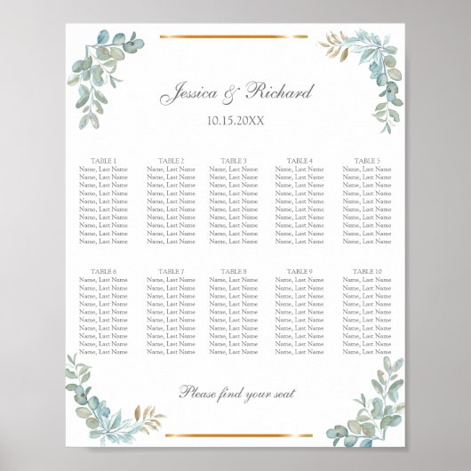 水彩10テーブル席次表ポスター看板 ポスター (正面)