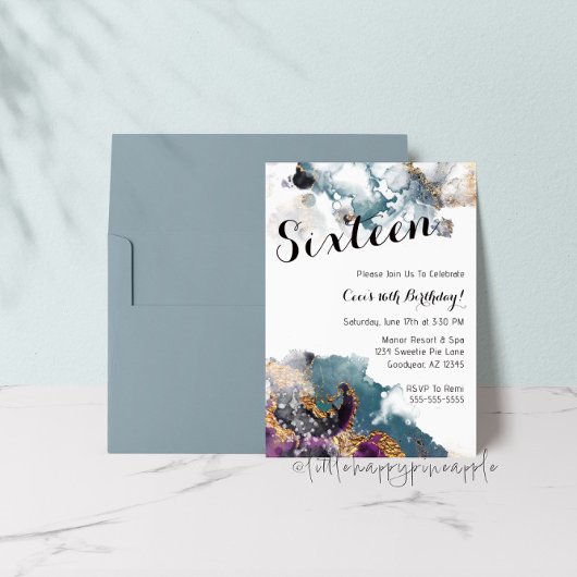 水彩16色誕生日招待状 招待状