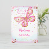 水彩1stバースデーバタフライ招待状 招待状 (スタンド正面)