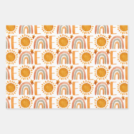 水彩1st誕生日ハッピーデーおもしろいボホ ラッピングペーパーシート