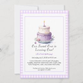 水彩1st誕生日招待状とケーキ薄紫 招待状