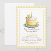 水彩1st誕生日招待状 – ケーキイエロー 招待状 (正面/裏面)