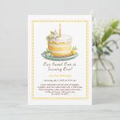 水彩1st誕生日招待状 – ケーキイエロー 招待状 (スタンド正面)