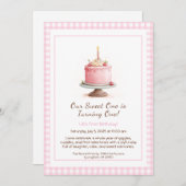 水彩1st誕生日招待状 – ケーキピンク 招待状 (正面/裏面)