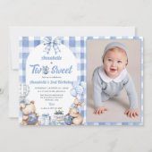 水彩2つの甘い2番目の誕生日パーティー写真 招待状 (正面)