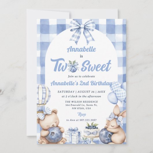 水彩2つの甘い2番目の誕生日パーティー 招待状 (正面)