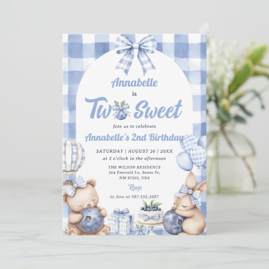 水彩2つの甘い2番目の誕生日パーティー 招待状 (スタンド正面)