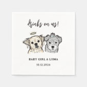 水彩2犬顔ペットドリンク結婚Us. スタンダードカクテルナプキン (正面)