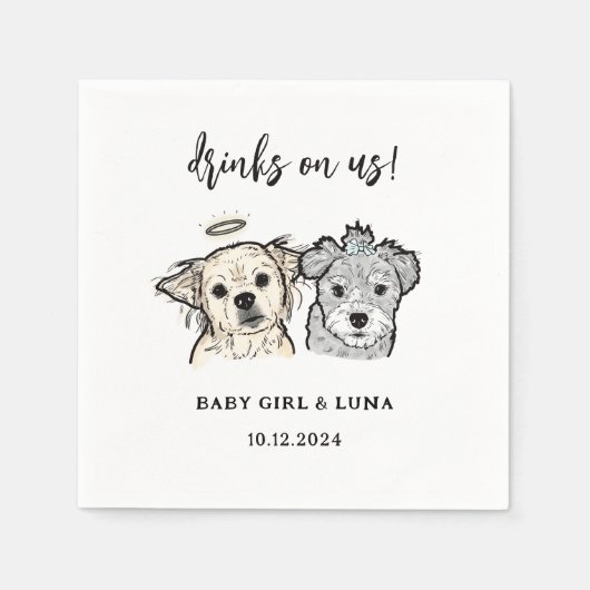水彩2犬顔ペットドリンク結婚Us. スタンダードカクテルナプキン (正面)