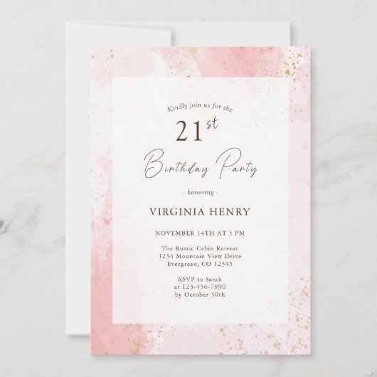 水彩21歳の誕生日パーティー 招待状 (正面)