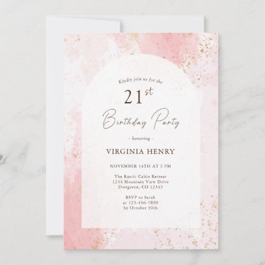水彩21歳誕生日パーティー 招待状 (正面)