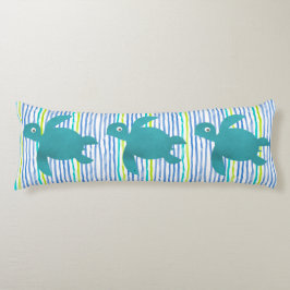 水彩3ウミガメしぼりストライプと波 ボディピロー