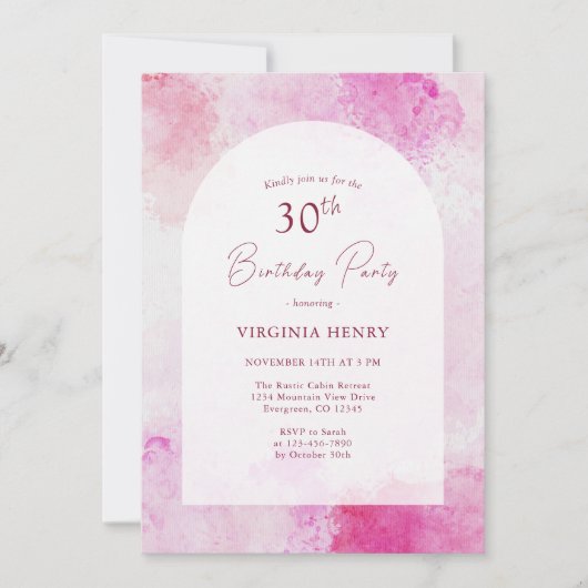 水彩30歳の誕生日 招待状 (正面)