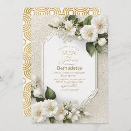 水彩3D白い花  ゴールド  ブライダルシャワー 招待状