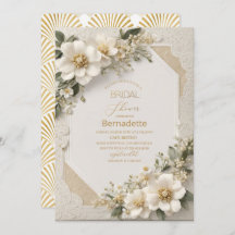 水彩3D白い花  ゴールド  ブライダルシャワー