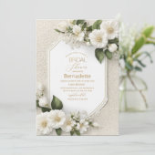 水彩3D白い花  ゴールド  ブライダルシャワー 招待状 (スタンド正面)