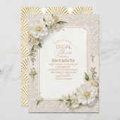 水彩3D白い花  ゴールド  ブライダルシャワー 招待状 (正面/裏面)