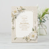 水彩3D白い花  ゴールド  ブライダルシャワー 招待状 (スタンド正面)