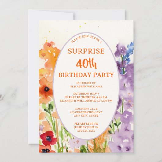 水彩40thフォトカスタム誕生日Inv シーズンカード (正面)