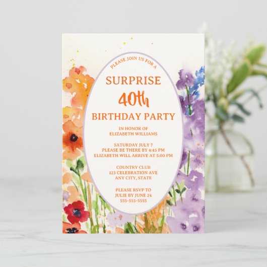 水彩40thフォトカスタム誕生日Inv シーズンカード (スタンド正面)