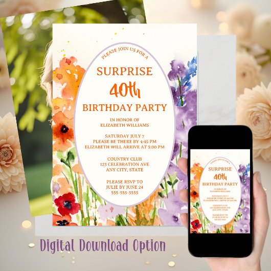 水彩40thフォトカスタム誕生日Inv シーズンカード