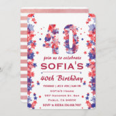 水彩4th 7月40th誕生日パーティの招待状 招待状 (正面/裏面)