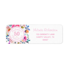 水彩50と素晴らしいピンクローズフローラ ラベル