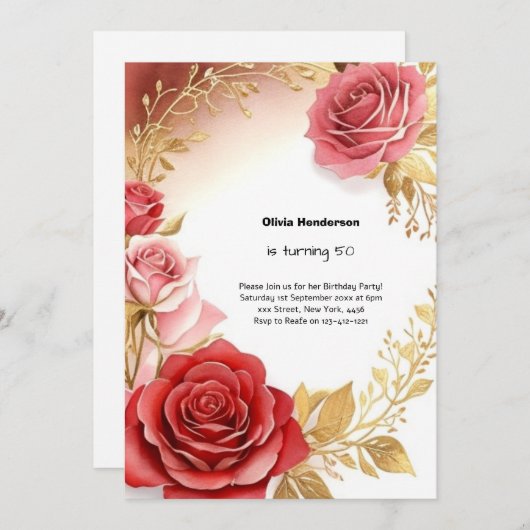 水彩50番目の誕生日招待状 招待状 (正面/裏面)