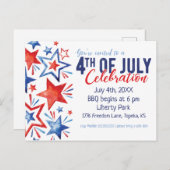 水彩7月4日パーティの招待状 ポストカード (正面/裏面)