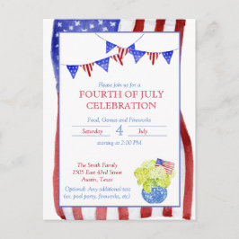 水彩7月4日パーティー ポストカード