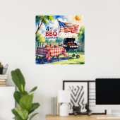 水彩7月BBQ4日 ポスター (ホームオフィス)