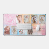 水彩8フォトベビーコラージュ付き/カスタムスクリプト デスクマット (キーボード&マウス)