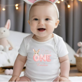 水彩　うさぎさんお誕生日おめでとう　1歳 ベビーボディスーツ