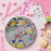 水彩 – かわいいスズメ ペーパープレート (パーティー)