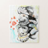 水彩 – かわいいゾウ – ロマンチックなハート ジグソーパズル (縦)