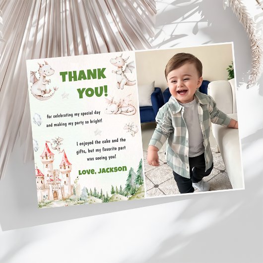 水彩 かわいいドラゴン 誕生日お礼カード 招待状