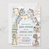 水彩 かわいいドラゴン 赤ちゃん歓迎会 パーティー 招待状 (正面)