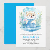水彩 かわいいベビーオッターボーイシャワー 招待状 (正面/裏面)