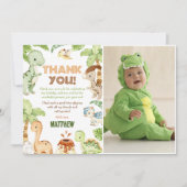水彩 かわいい恐竜 グリーン 誕生日写真 サンキューカード (正面)