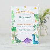 水彩 かわいい恐竜 1歳の誕生日招待状 招待状 (スタンド正面)