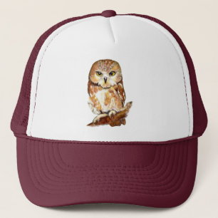 水彩 かわいい フクロウ 鳥 動物 生態系 自然 アート キャップ