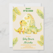 水彩 かわいい 恐竜 緑の少年 赤ちゃん ショー 招待状 (正面)