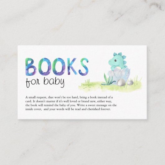 水彩 かわいい 恐竜 赤ちゃんのシャワー 本 ベビー エンクロージャーカード (正面)