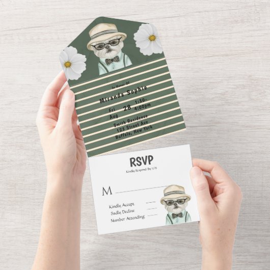 水彩 かわいい 犬の男の子 ベビーシャワー オールインワン招待状 (貼ってはがせる)