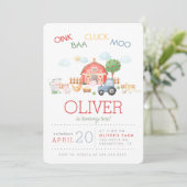 水彩 かわいい 赤い納屋 ファーム 動物 誕生日 招待状 (スタンド正面)