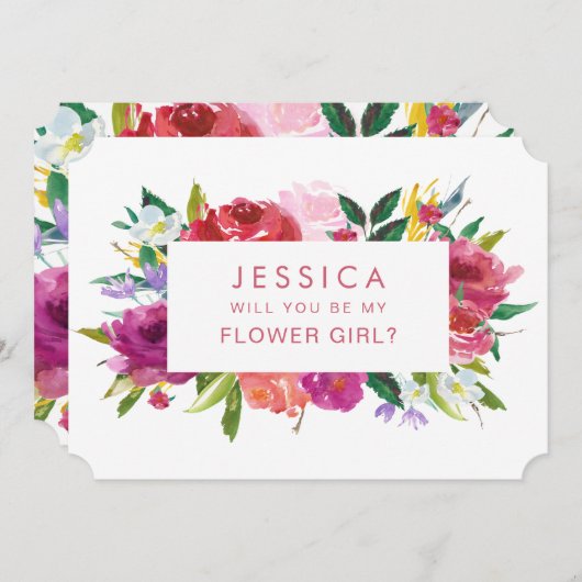 『水彩』が私の花の女の子のお願い 招待状 (正面/裏面)