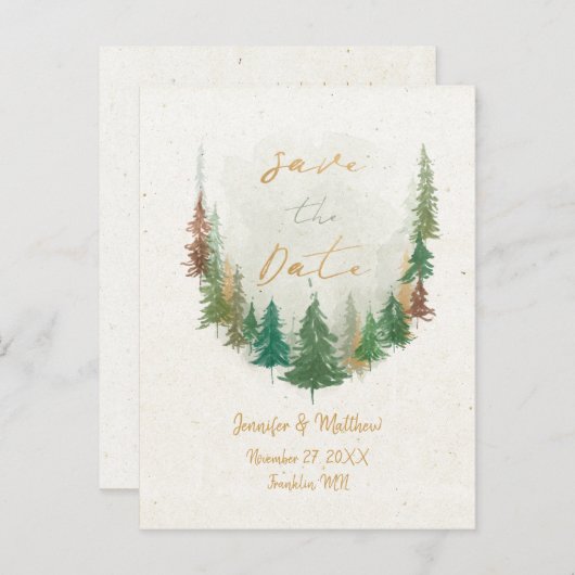 水彩（し）松（まつ）の木の森が日を救う 案内ポストカード (正面/裏面)