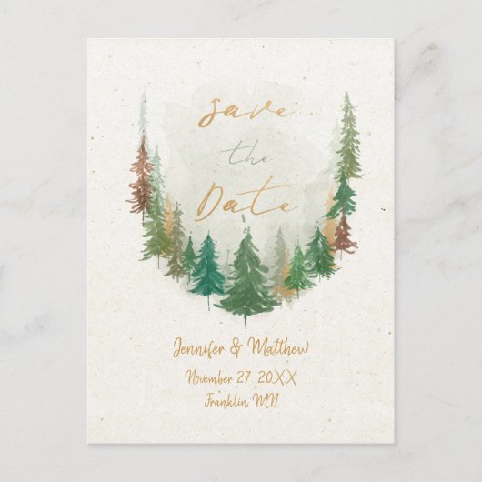 水彩(し)松(まつ)の木の森が日を救う 案内ポストカード (正面)