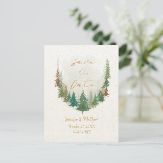 水彩（し）松（まつ）の木の森が日を救う 案内ポストカード (スタンド正面)