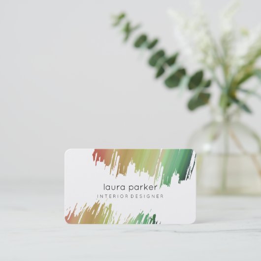 水彩(ばちゃばちゃ)跳ねるエレガント抽象芸術モダンシック 名刺 (スタンド正面)